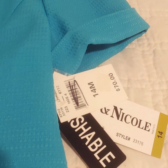 NWT Danny & Nicole Short Sleeve Blazer Top Turquoise Career Office Women 14 $70 - Picture 3 of 8